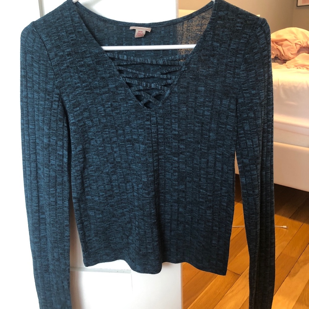All Blue Cape-Juby Cross Neck Long Sleeve Shirt